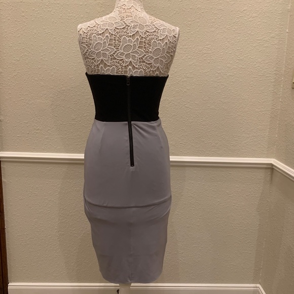 Chris Gramer Leather Accented Mini Dress| Grey/Black Sz. 2 Excellent Condition - Picture 3 of 8